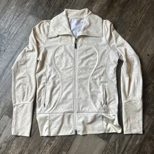 Lululemon Women's Parsley Print Full Zip Jacket Slim Fit Stretch yellow